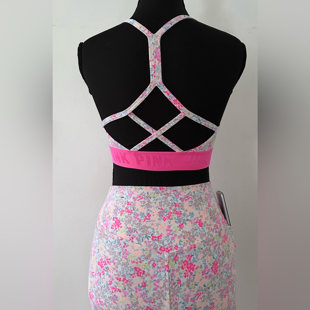 Victoria Secret Pink Floral Sports Bra & Leggings Set with Side Pockets Size: S - Picture 2 of 6